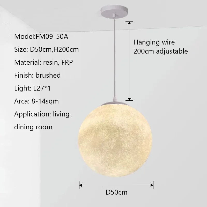 Nordic Moon White FRP Round Pendant Light