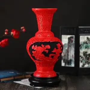 DecorBites™ 10-inch Red Lacquerware Flower Auspicious Vase