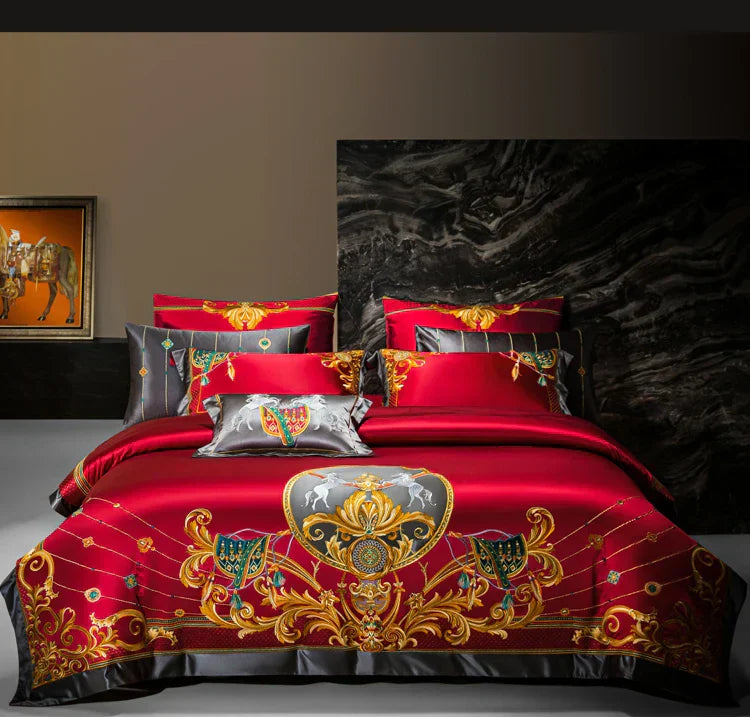 طقم مفروشات منقوش فاخر من ™DecorBites - غطاء لحاف وملاءة سرير ومفرش سرير