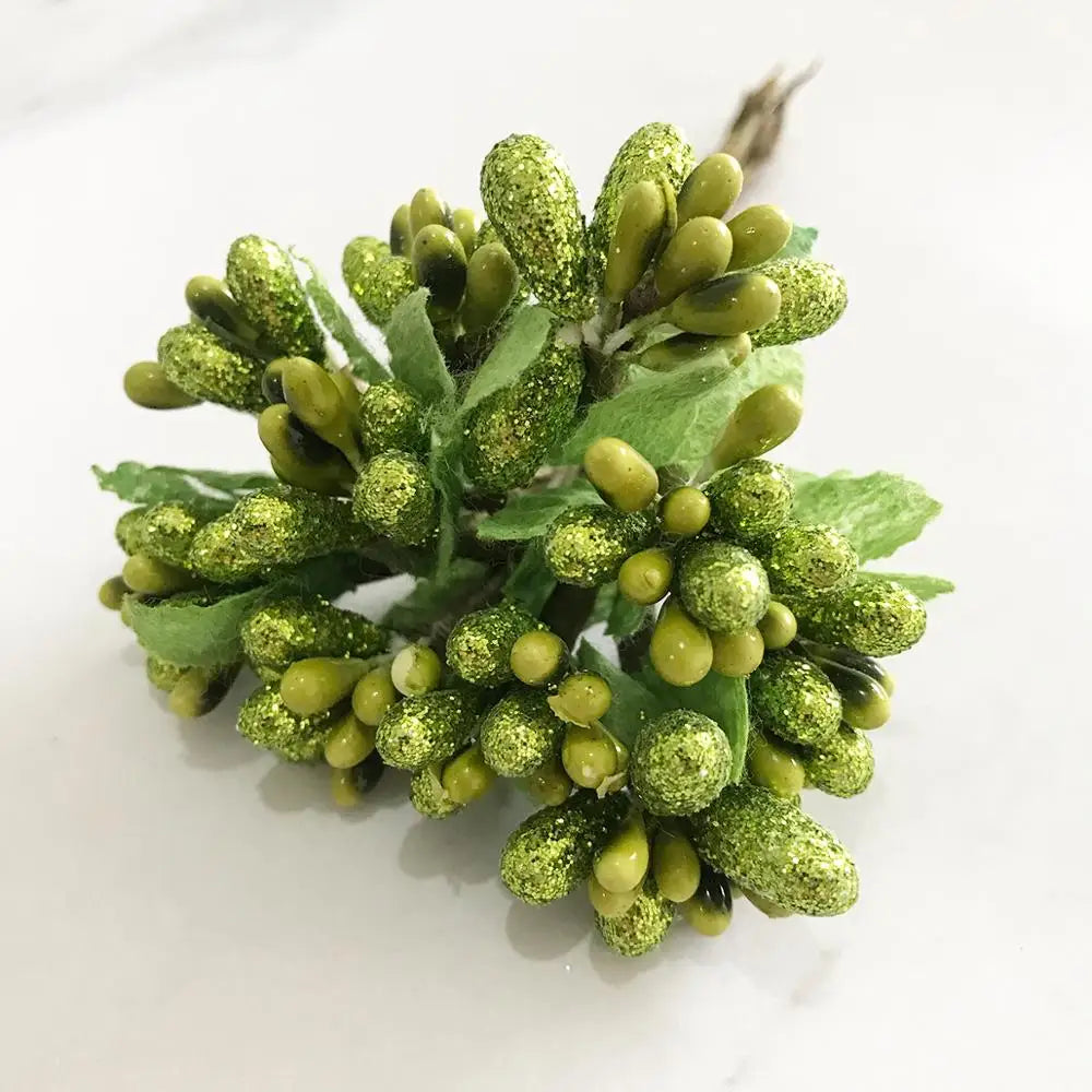 DecorBites™ Green Plant Flower Cherry Stamen Berries Bundle for DIY Decor and Gifts