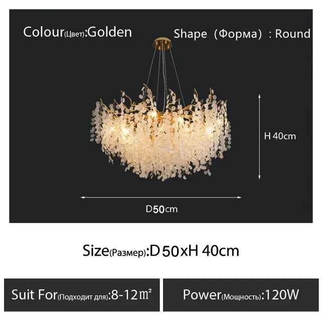 فانوس زجاجي معلّق ذهبي من DecorBites™ Gold Chandelier لديكور المنزل - إضاءة عصرية فاخرة