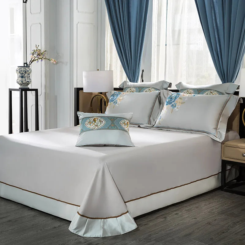 DecorBites™ 200S Embroidered Egyptian Cotton Bedding Set Queen King Sheets Duvet Cover