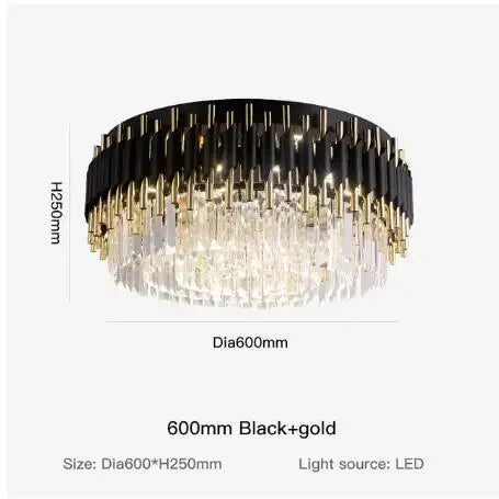 ثريات سقف كريستالية ذهبية وسوداء من DecorBites™: مصابيح LED معلقة عصرية مستديرة للمطابخ لإضاءة المنزل