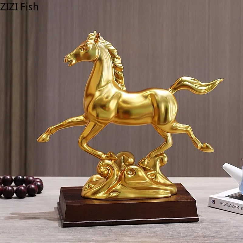 DecorBites™ Golden Horse Mascot Resin Statue Artwork for Aesthetic Room Decor