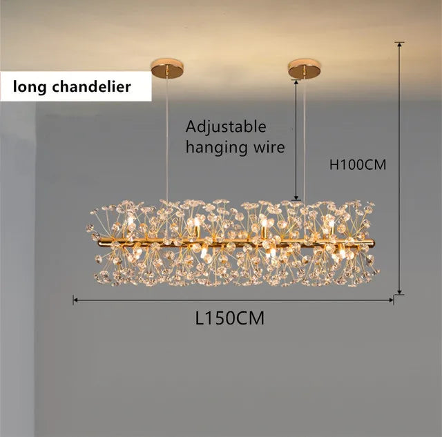 ثرية كريستال ذهبية من DecorBites™: مصباح LED فاخر معلق لغرفة المعيشة والطعام