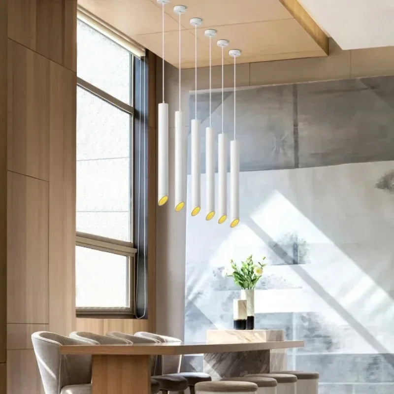 Nordic Long Tube Dimmable Pendant Light White Aluminum