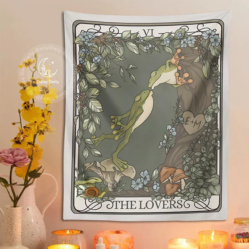 DecorBites™ Frog Lover Tarot Tapestry: Cute Boho Room Decor & Bedroom Wall Hanging