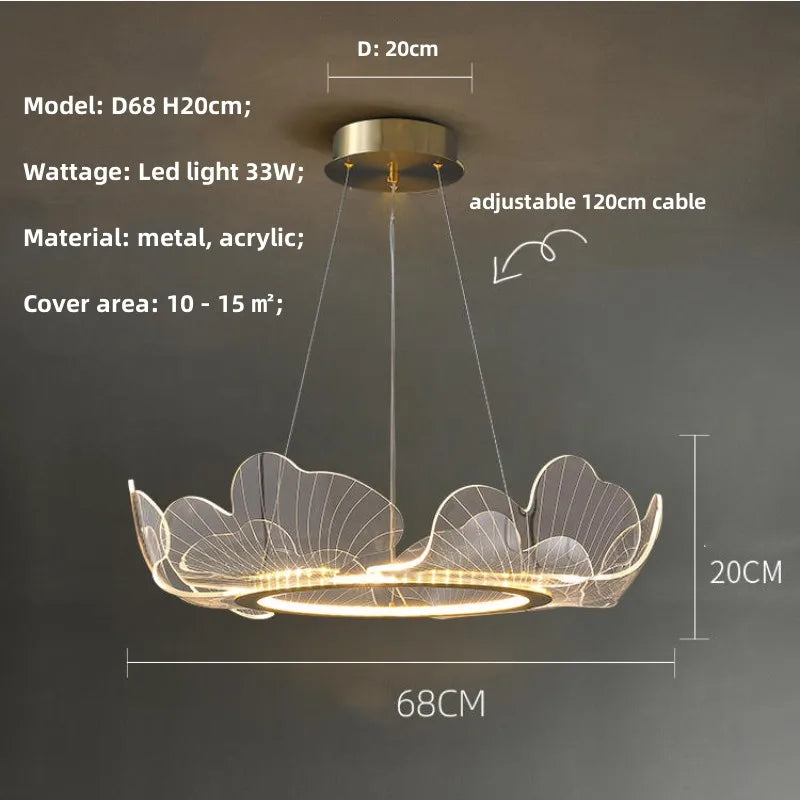 DecorBites™ Ginkgo Gold Acrylic LED Pendant Light - Modern Minimalism Chandelier