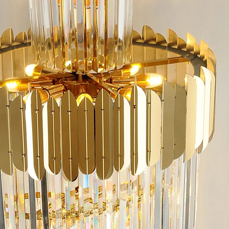 DecorBites™ Golden Luxury Spiral Crystal Chandelier for Multi-Story Staircases