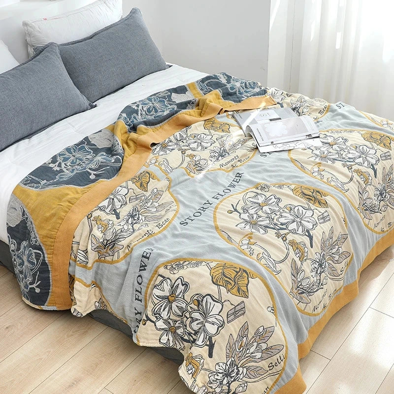 بطانية زهور من الشاش القطني الياباني من DecorBites™: ناعمة ومسامية، مثالية للصيف