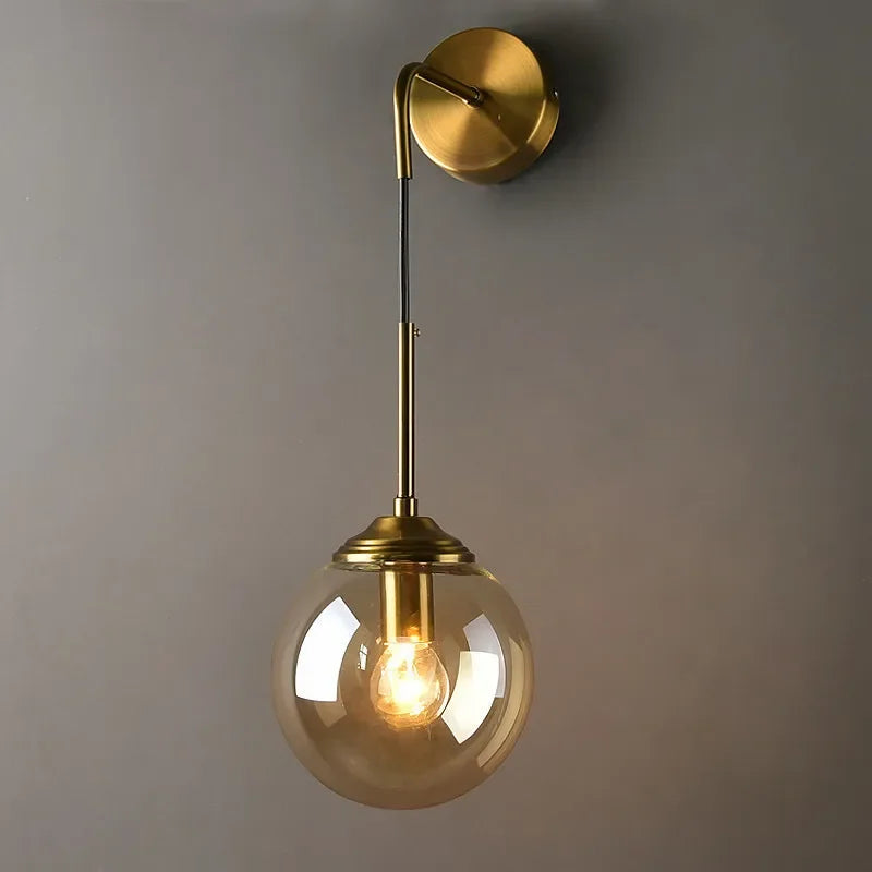 DecorBites™ Glass Ball Wall Sconce Light Fixture Golden Bedside Lamp for Home Decor