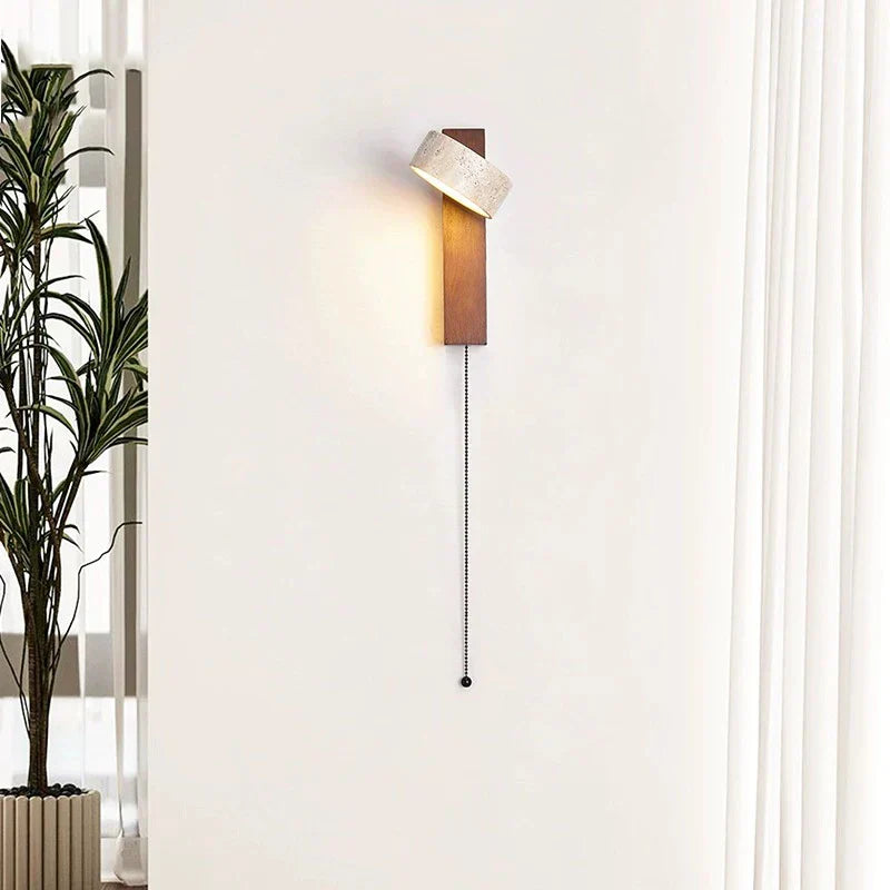 DecorBites™ Cream Style Bedside Lamp With Rotatable LED Light - Walnut Wood Texture