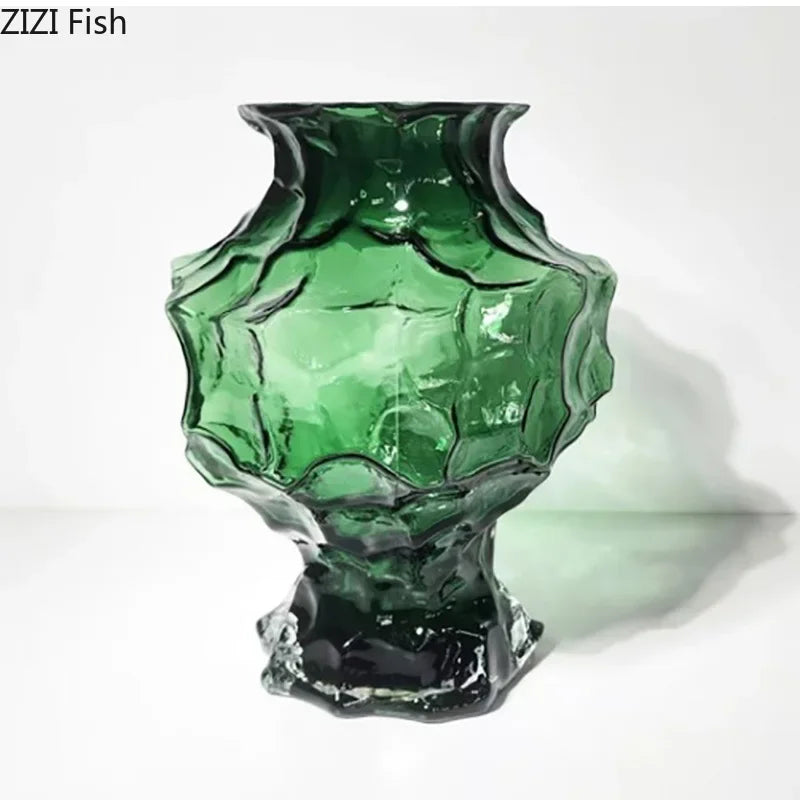 DecorBites™ Irregular Glass Vase: Desk Decor, Flower Arrangement, Aesthetic Room Pot