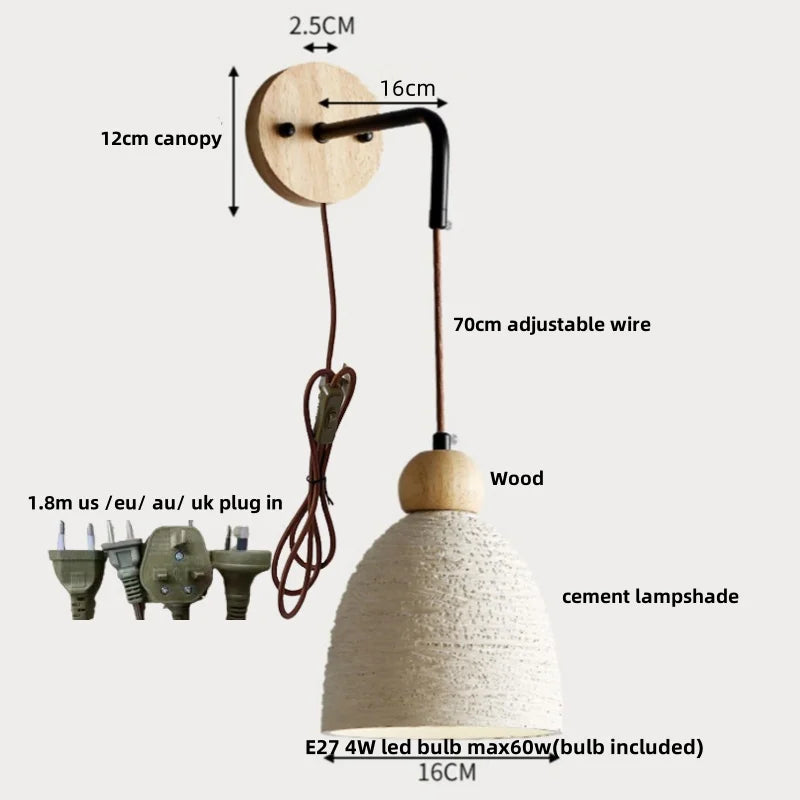 DecorBites™ Cement LED Wall Lamp Sconce Modern Pull Chain Switch Stair Light
