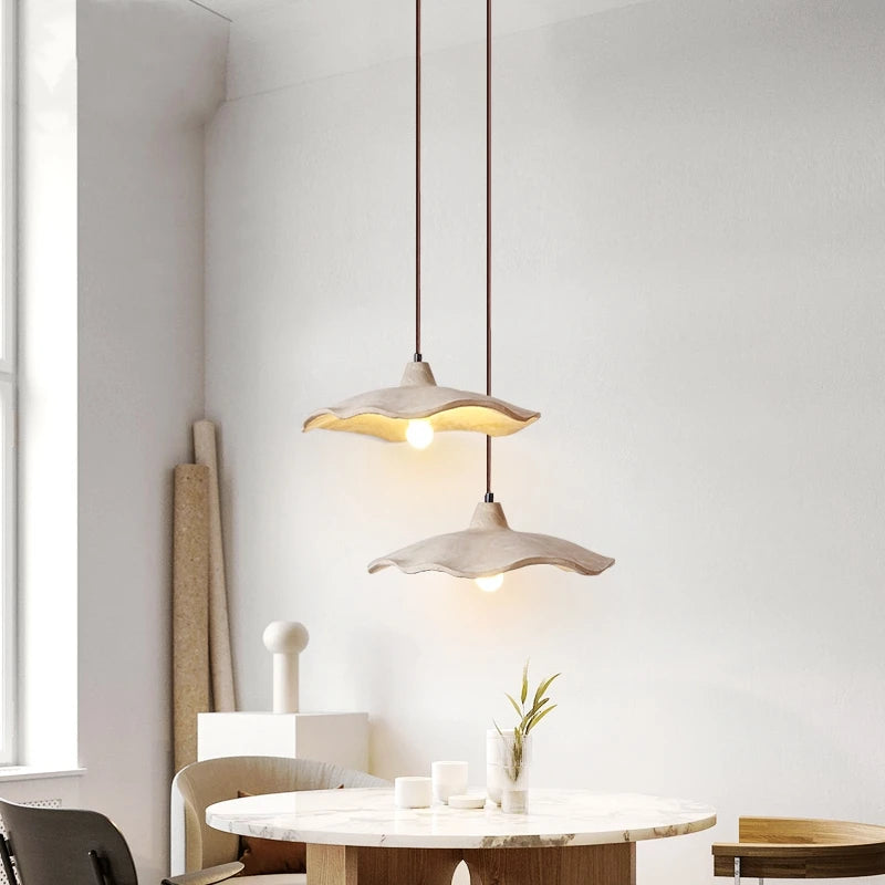 Japanese Wabi-Sabi Cream Wood Pendant Light