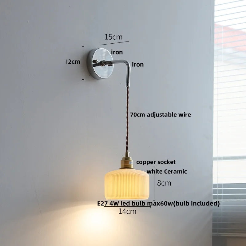 DecorBites™ Ash Wood LED Wall Light with Pull Chain Switch, Japanese Style Bedside Lamp