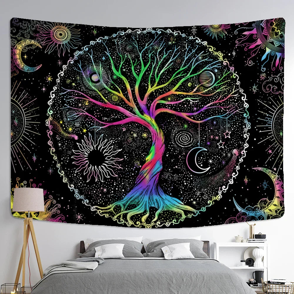 Abstract Tree Of Life Tapestry Wall Hanging by DecorBites™ - Psychedelic Hippie Tapiz Art