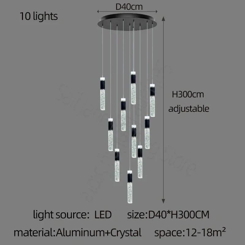 DecorBites™ Cylindrical Crystal Chandelier: Modern Villa Living Room Lamp for Stylish Interiors.