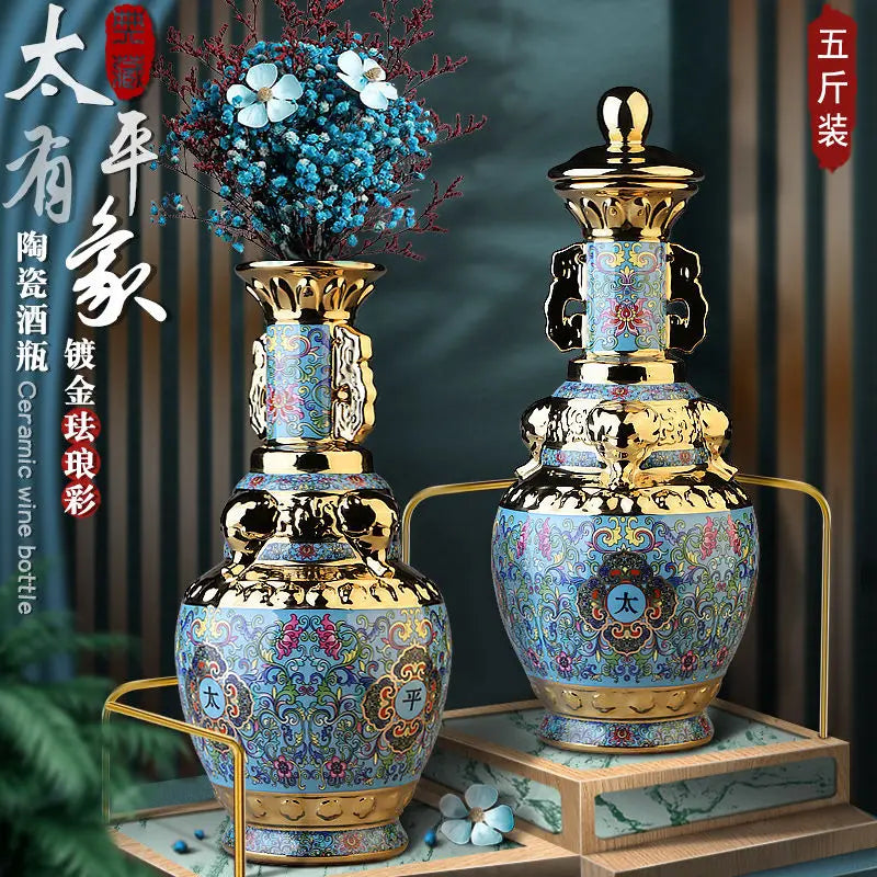 DecorBites™ Jingdezhen زجاجة نبيذ خزفية 5 كجم مجموعة محكمة الغلق عالية الجودة برطمان نبيذ أبيض