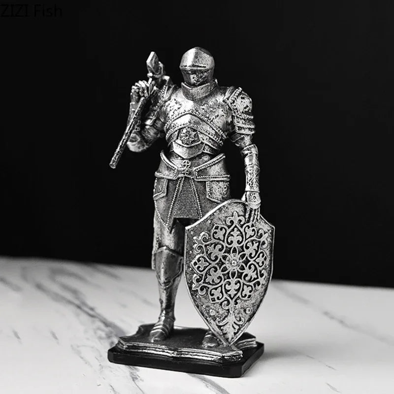 Décoration de statue de chevalier lourdement blindé en résine DecorBites™ pour bureau et esthétique de pièce