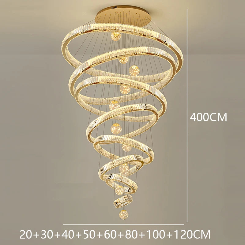 Modern Crystal Ring Staircase Chandelier Pendant Light