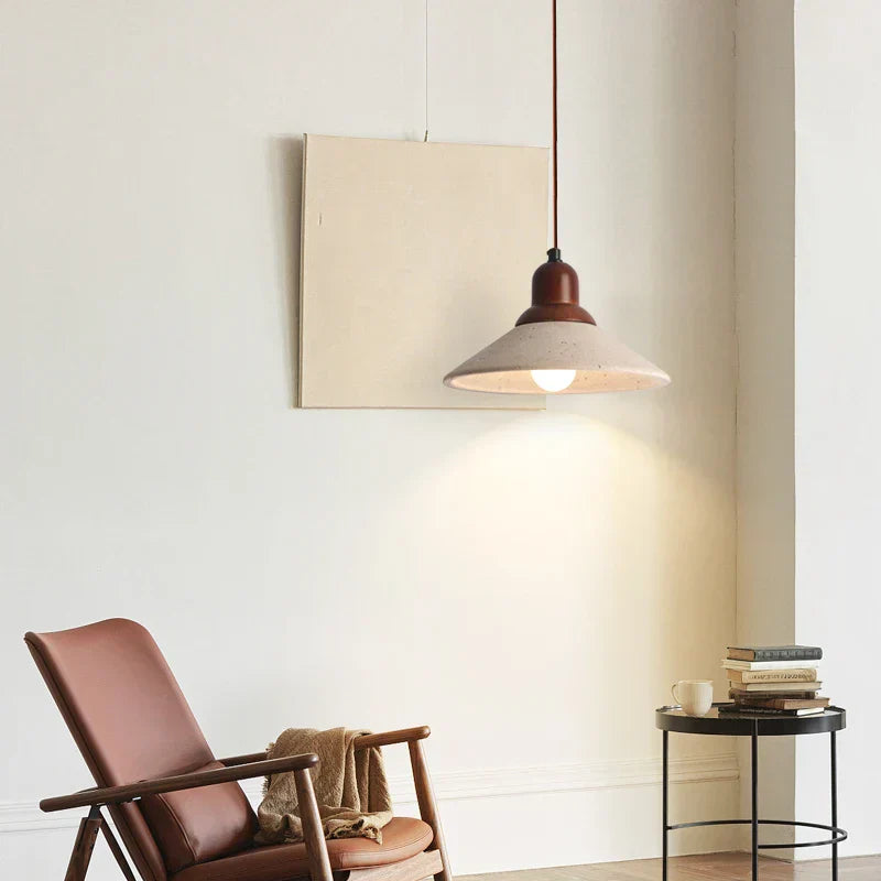 DecorBites™ LED Wood Canopy Pendant Lights Yellow Travertine Stone Hanging Lamp