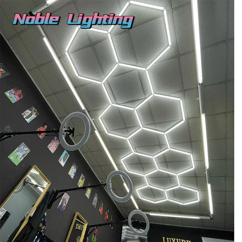 DecorBites™ مصابيح LED هندسية لمعرض تفاصيل السيارات وورشة العمل - ثيم ندفة الثلج متعددة الأضلاع