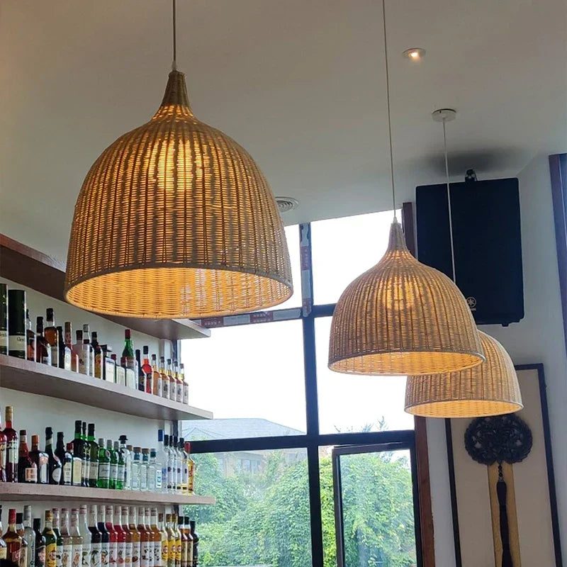DecorBites™ Bamboo Weaving LED Pendant Lights for Home Decor and Dining Room