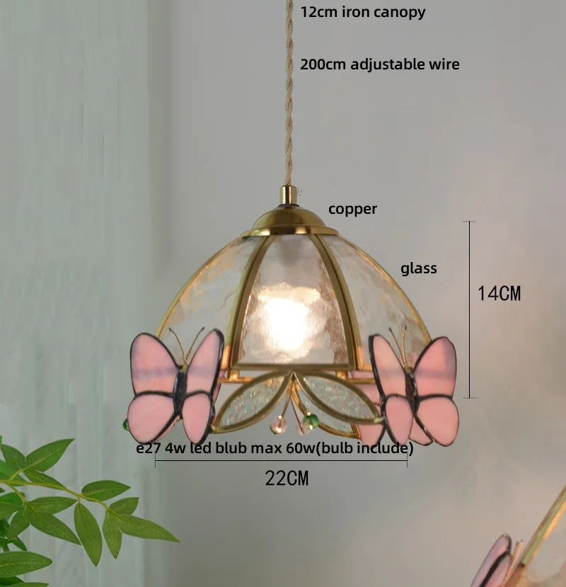 DecorBites™ Clear Glass LED Pendant Light Tiffany Butterfly Hanging Lamp