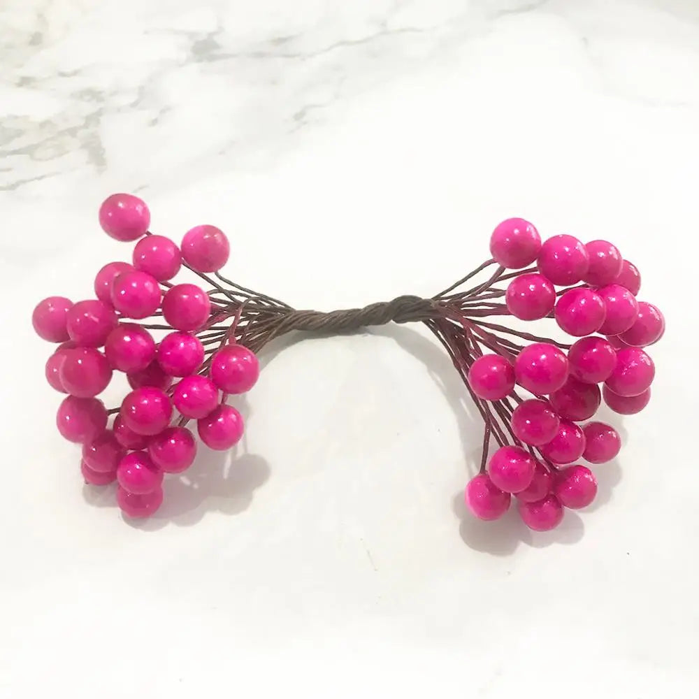 DecorBites™ 200pcs Mixed Rose Red Flower Cherry Stamen Berries Bundle for DIY Decor