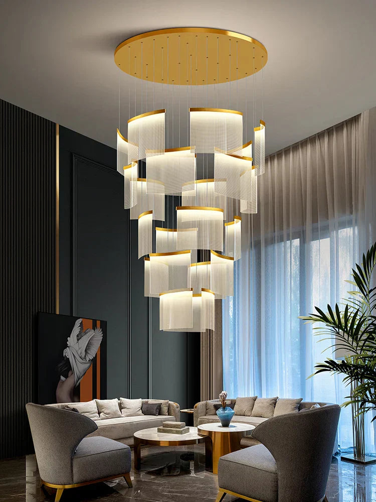 ثريا أكريليك بإضاءة LED من DecorBites™: إضاءة معلقة عصرية فاخرة قابلة للتعتيم لغرفة المعيشة - تركيبات إضاءة أنيقة