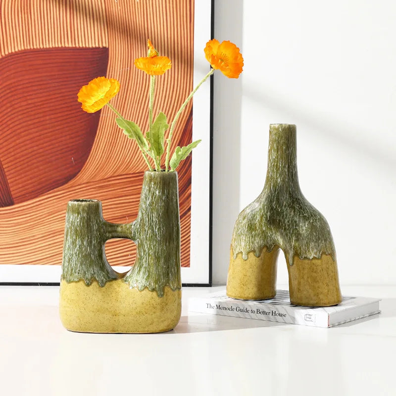 DecorBites™ Abstract Kiln-changing Glaze Ceramic Vase for Home Decor and Floral Arrangement