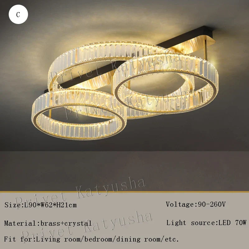 DecorBites™ مصابيح سقف نحاسية ذهبية كريستالية LED إضاءة ديكور منزلي حديثة للغرف