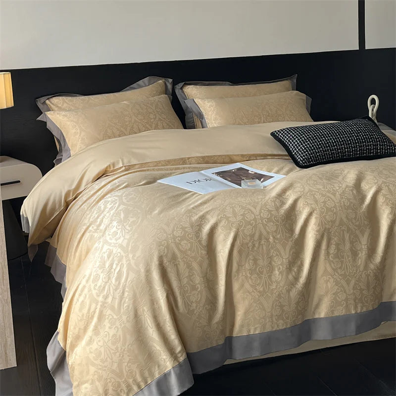 DecorBites™ Jacquard Bedding Set - Lyocell Cotton Bed Linens, Sheet, Pillowcase, Quilt Cover