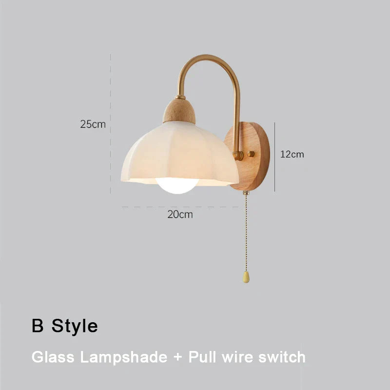 DecorBites™ Cream LED Wooden Flower Wall Lamp, Modern Bedroom Bedside Reading Light