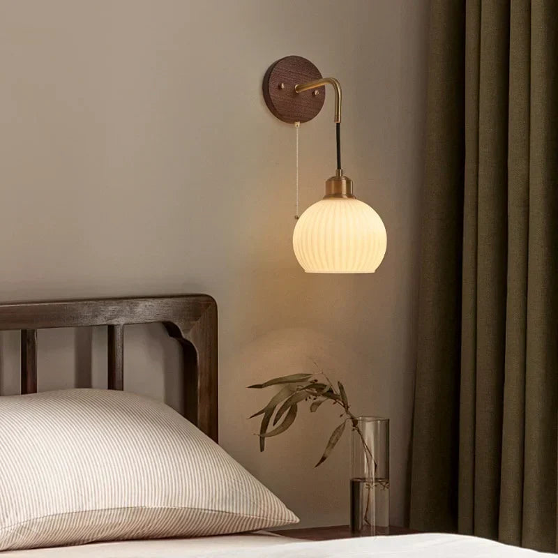 DecorBites™ Copper Adjustable LED Wall Light; Modern Pull Chain Switch Glass Stair Lights
