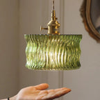 Vintage Green Glass Pendant Light With Brass Finish