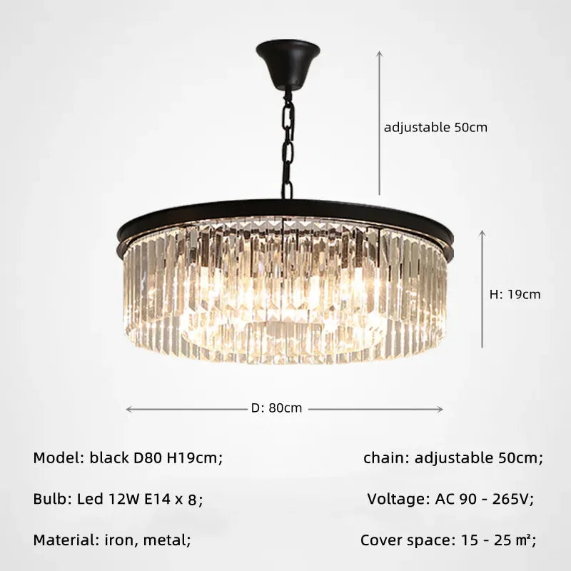 DecorBites™ مصابيح متدلية كريستالية ذهبية وسوداء معدنية، ثريات LED معلقة