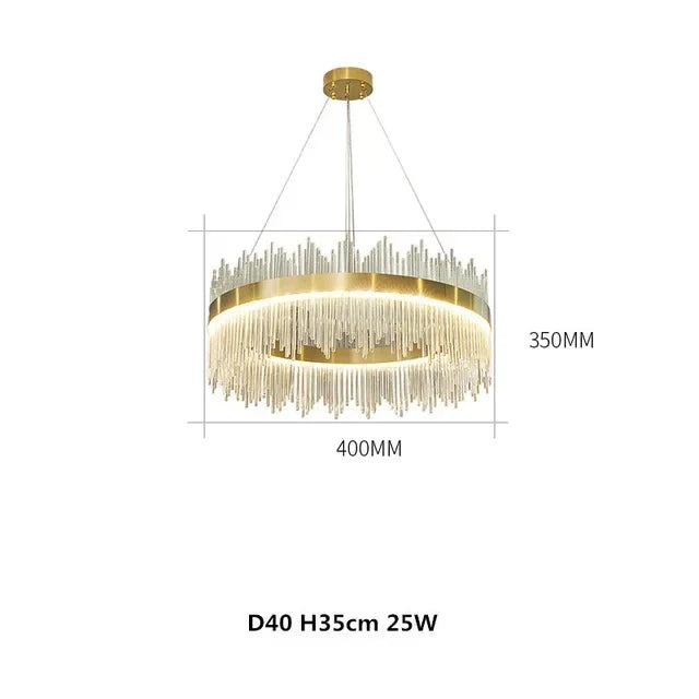 ثريا كريستال دائرية ذهبية DecorBites™ LED: إضاءة منزلية معلقة أنيقة لغرفة المعيشة وغرفة النوم والمطبخ