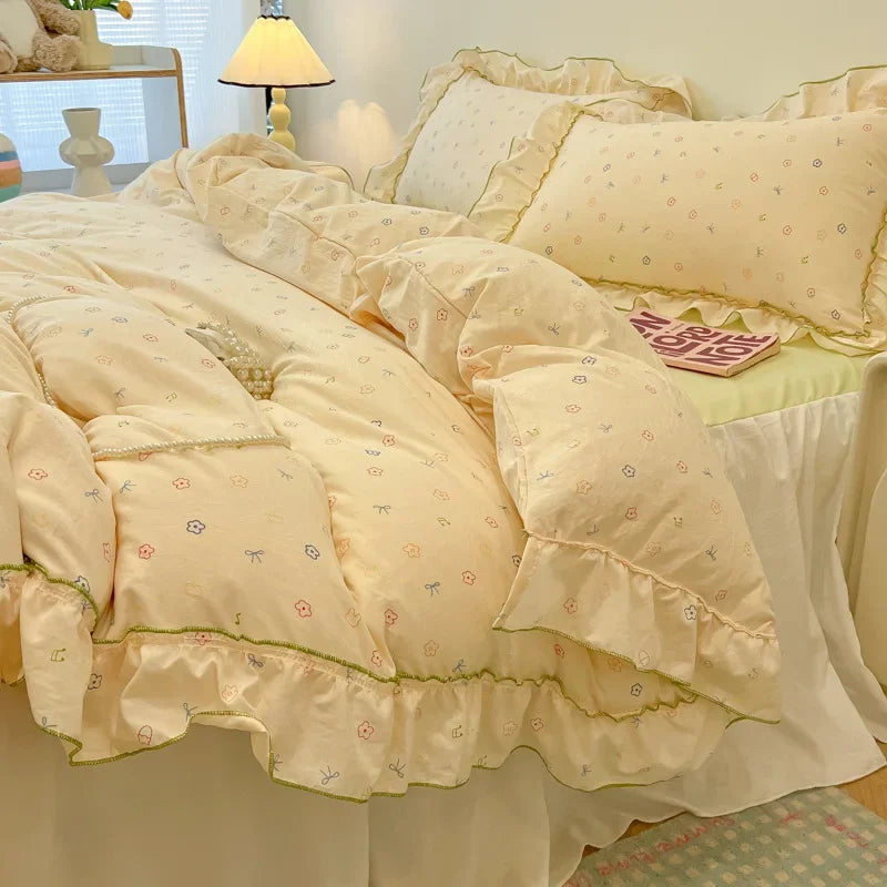 طقم مفروشات دانتيل من DecorBites™: تصميم مطبوع، حجم كوين مفرد، غطاء لحاف مريح، ملاءة مثبتة، كيسان وسادة
