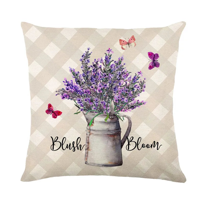 غطاء وسادة كتان DecorBites™ بتصميم زهرة اللافندر لأريكة السيارة، ديكور غرفة المعيشة، غطاء وسادة مزخرف