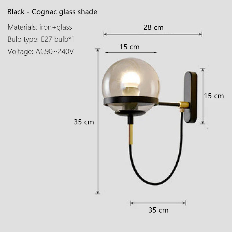 DecorBites™ Glass Shade Wall Sconce Lamps for Hotel Bedroom LED Lights