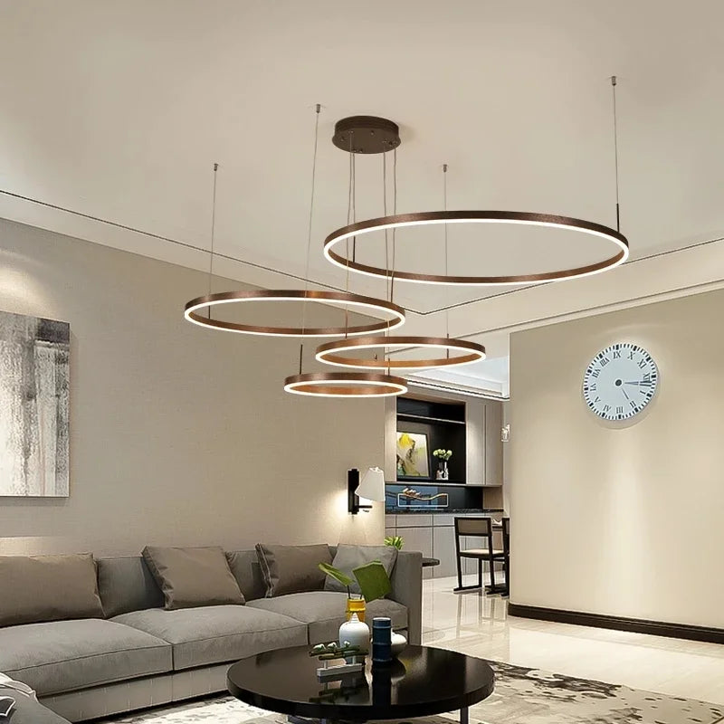 Minimalist Brushed Ring Pendant Light in Gold and Black