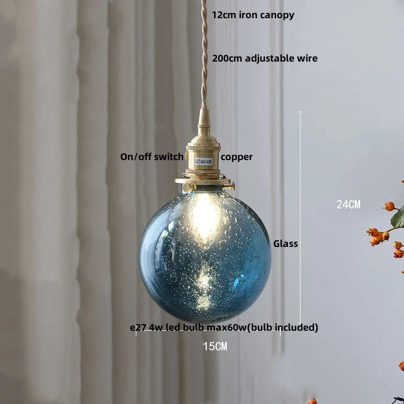 DecorBites™ Bubble Glass Ball LED Pendant Lamp with Copper Knob Switch - Nordic Modern Home Decor