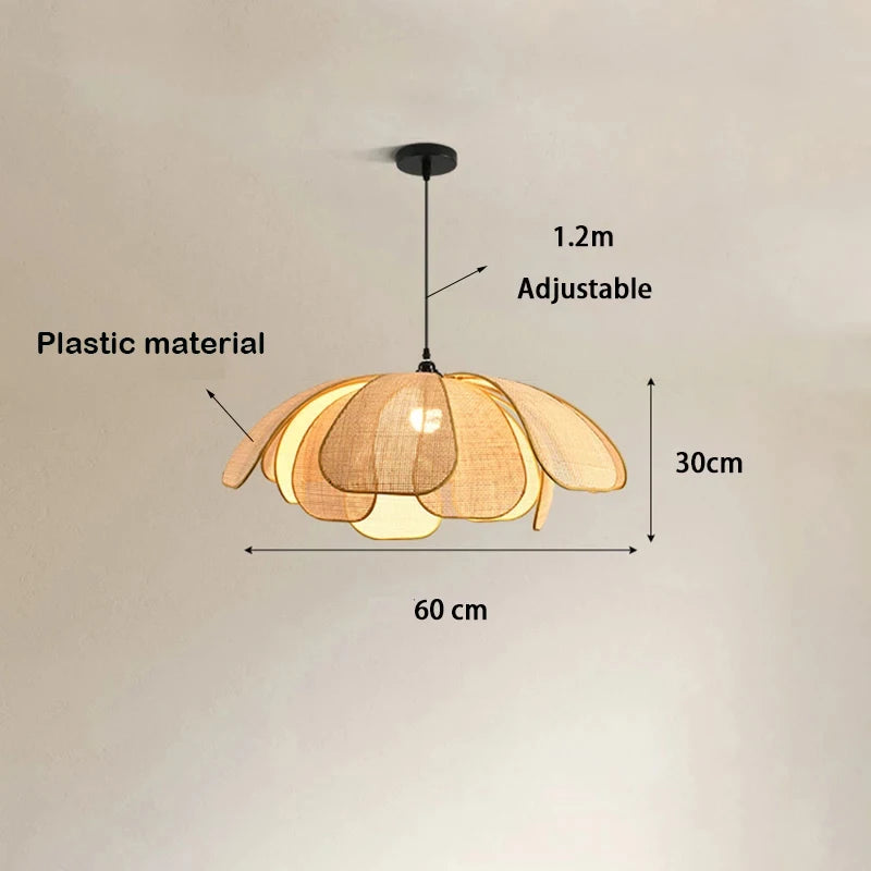 Hand-Woven Natural Rattan Petal Pendant Light