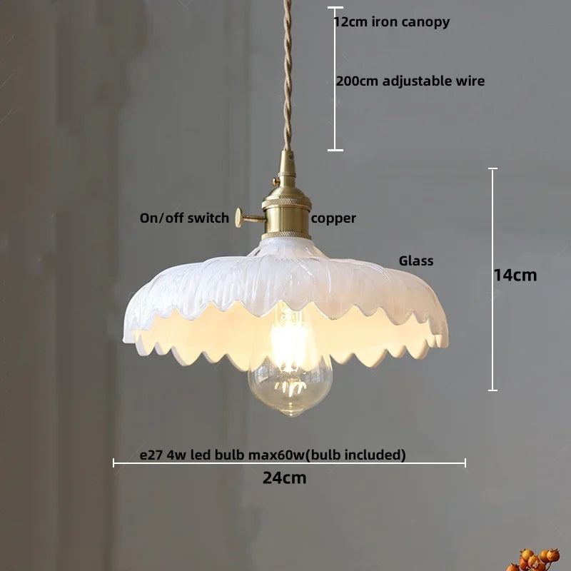 DecorBites™ Amber Glass Walnut Wood LED Pendant Lamp with Copper Knob Switch