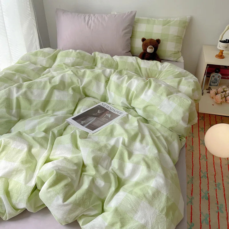 DecorBites™ Cozy Cotton Grid Bedding Sets for Student Dorms - Queen/King Bedclothes