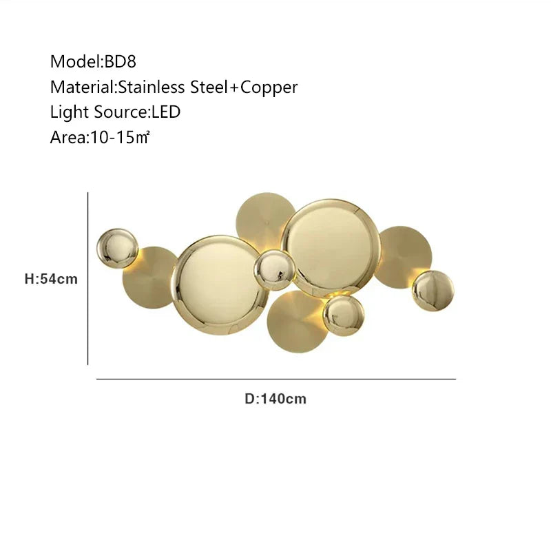أباليق جدارية معدنية كبيرة ذهبية من DecorBites™ مصابيح LED إضاءة منزلية فاخرة عصرية