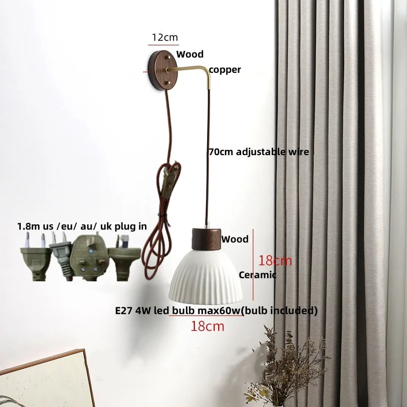 DecorBites™ Ceramic Wood Wall Sconce LED Light with Pull Chain Switch - Modern Nordic Style