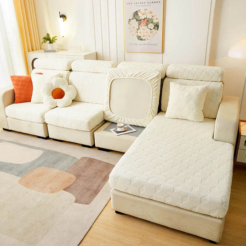 DecorBites™ Jacquard Sofa Seat Cover: Stretchable, Washable & Removable Protector